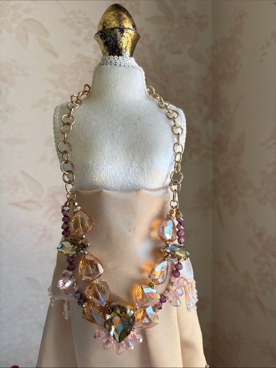 Jewelry - Gold-Tone Statement Necklace with Champagne and Pink Crystals